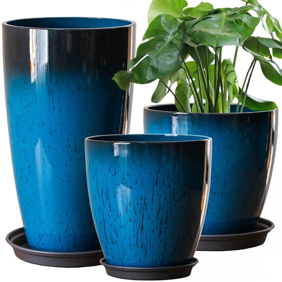 MASTIVO 11/12/21 inch Tall Planters for Outdoor Plants Set of 3,Tall Plant Pots with Drainage Hole, Large Flower Pots for Indoor Porch Garden Patio