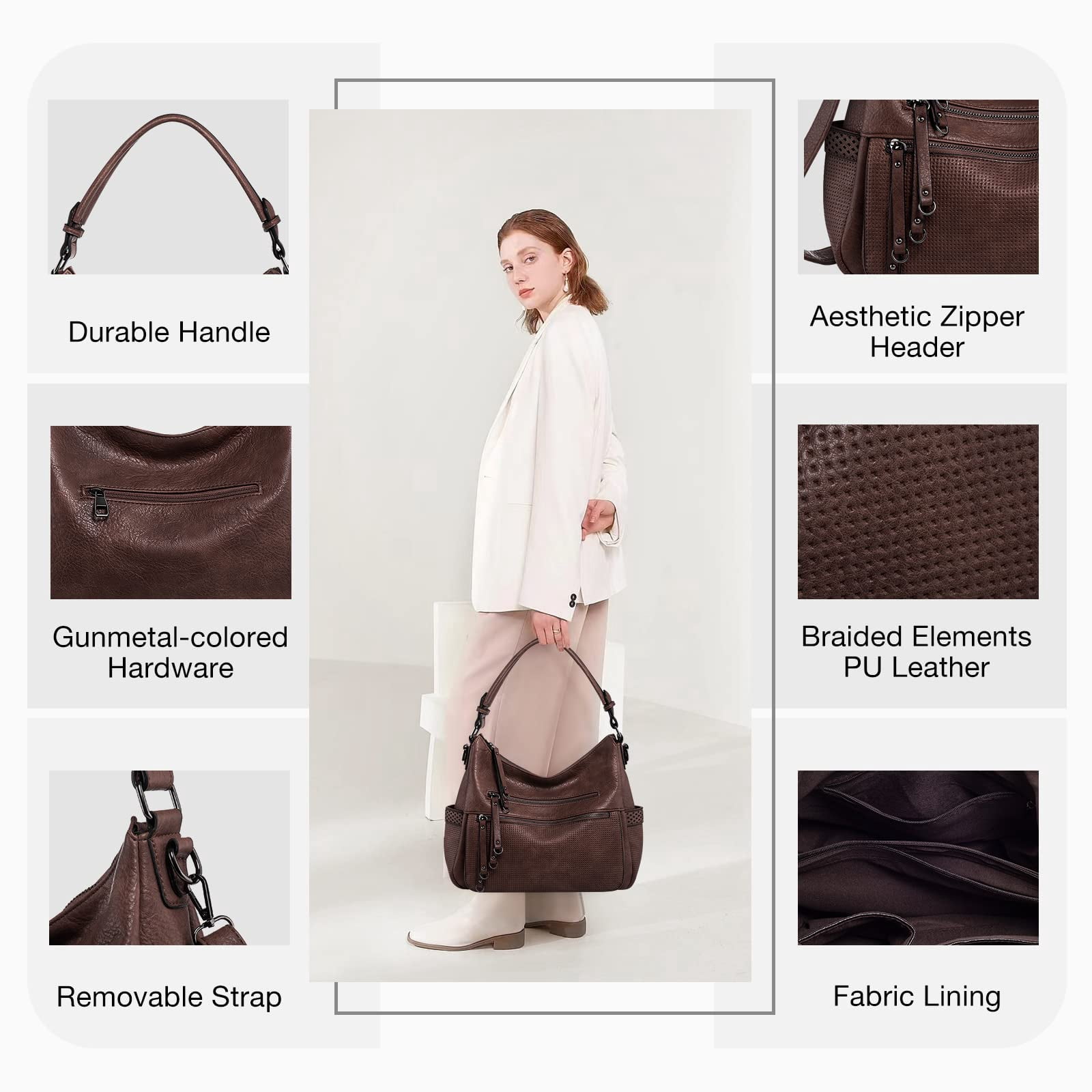 Capamaster Large Capacity Vintage Hobo Bag | Retro PU Leather 2-Way Shoulder Crossbody Purse for Women Coffee