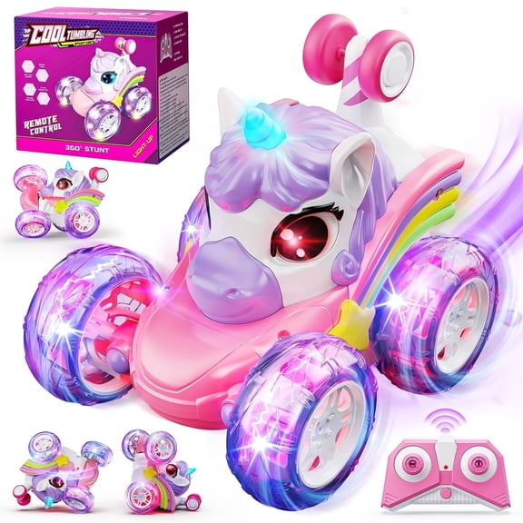 Freecat Remote Control Unicorn Car with LED Lights, RC Stunt Car Toy for 3-8 Year Old Girls, 2.4GHz 360 Stunt Car, Christmas Birthday Gift for Toddlers Girls 3-6.
