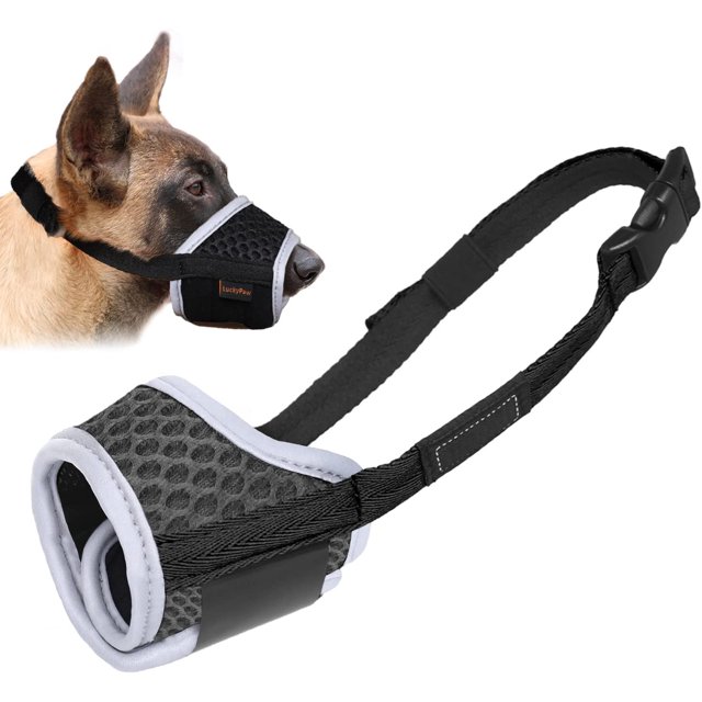 GFDYREE Dog Muzzle Anti Biting Barking and Chewing with Comfortable Mesh Soft Fabric and Adjustable Strap, Suitable for Small, Medium and Large Dogs(Black(3D Mesh),L)