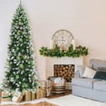 thumbnail image 2 of Patiojoy 7.5ft Evergreen Christmas Tree Hinged Artificial Xmas Tree w/ Snow Sprayed Branch Tips & Red Berry Clusters, 2 of 10