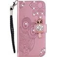 thumbnail image 4 of for Google Pixel 7a Wallet Case for Women, Glitter Bling Diamond PU Leather Folio Cover with Card Slot & Wrist Strap Phone Case for Google Pixel 7a Owl Rose Gold, 4 of 8