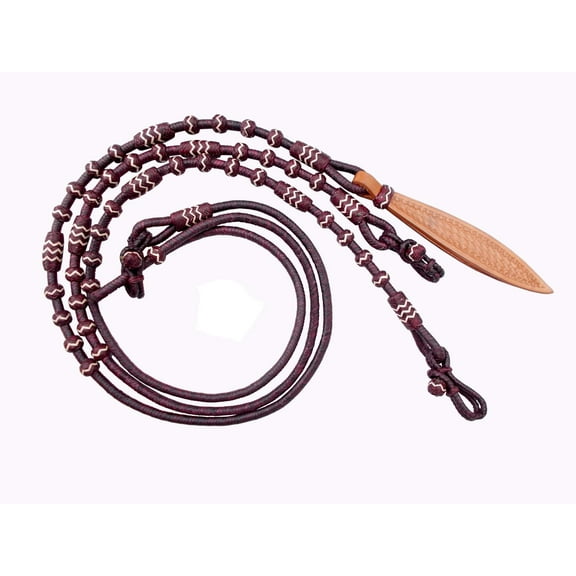 Handmade Romal Reins – 8.5 Ft Cherry/Burgundy Rawhide Rope with Matching Knots, Leather Horse Tack, 52" Romel
