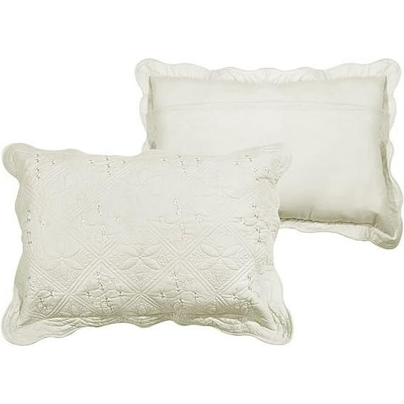 Nvzi Rustic Solid Color Cream Embroidered 100% Cotton Quilted Pillow Sham - Durable (2 Count)