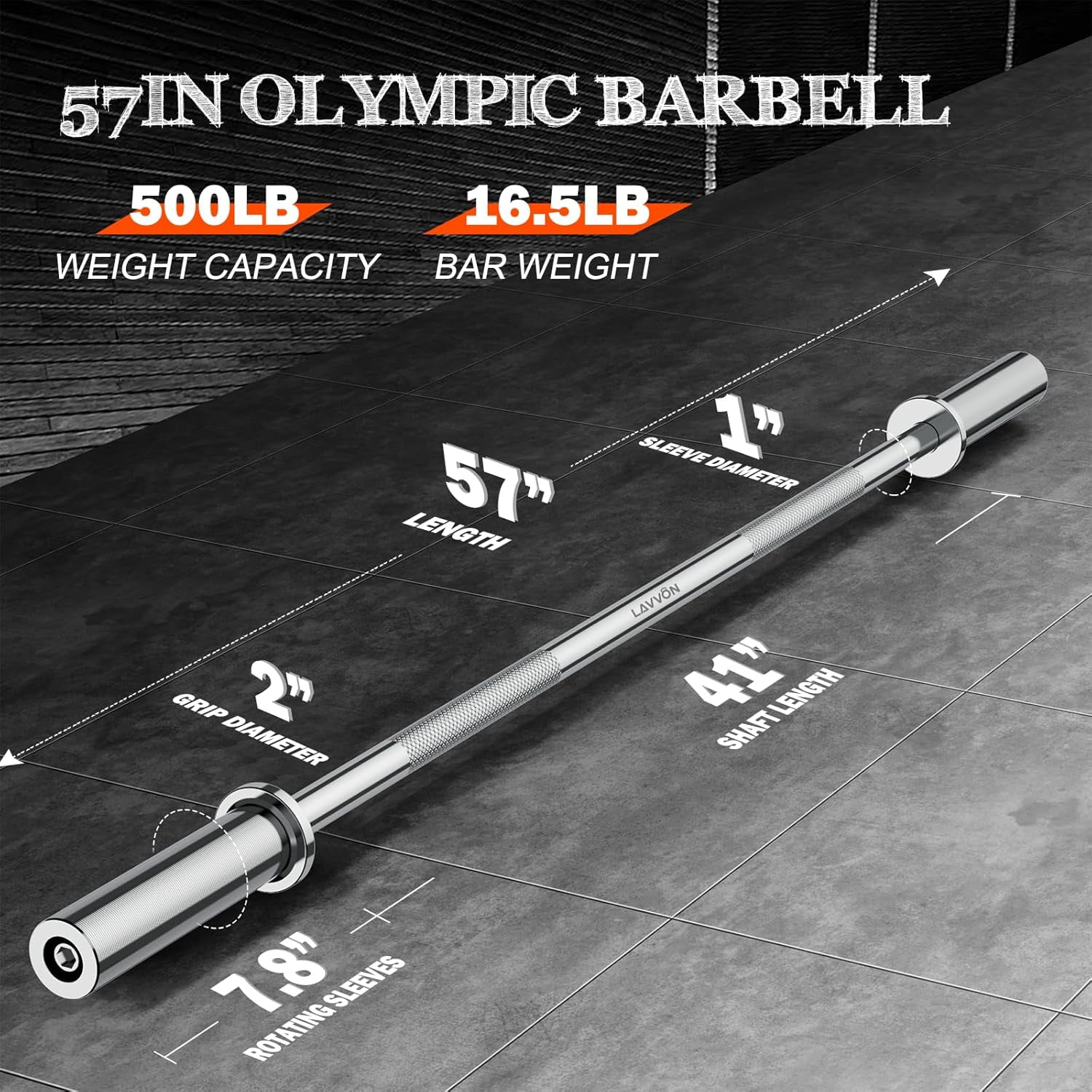 57 Inch  Barbell Bar with Knurled Grip for Weight Lifting and Strength Training