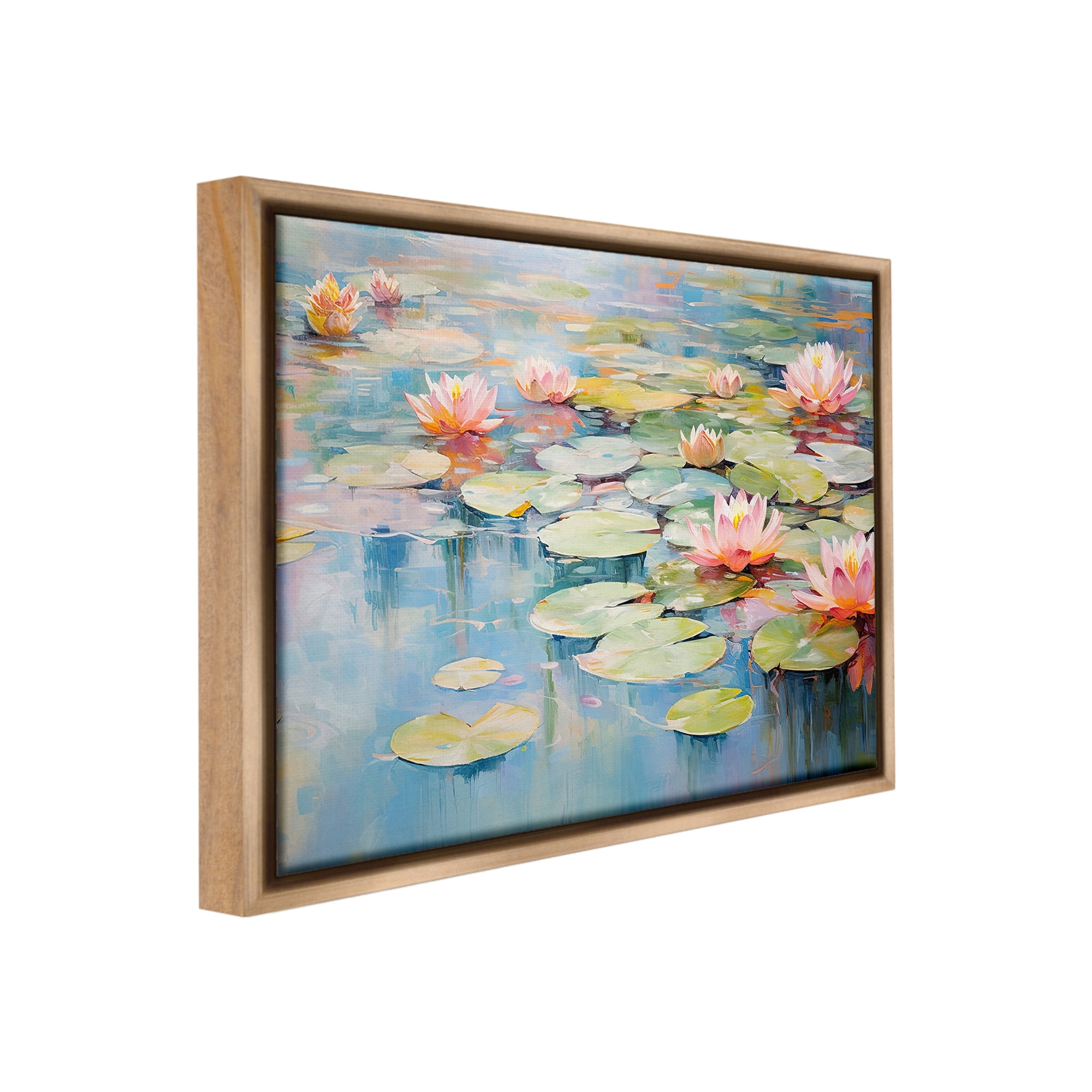 Stupell Industries Modern Lily Pad Painting Landscape Painting Brown Floater Framed Canvas Art Print Wall Art, 21 x 17