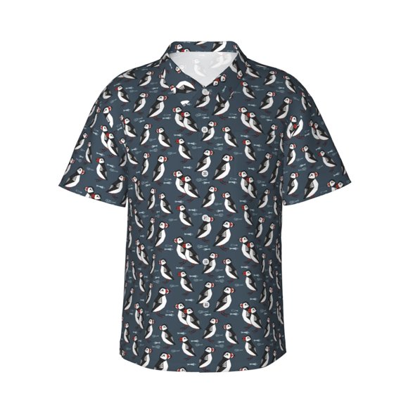 Men'S Button Down Shirts Puffin Pattern Hawaiian Short Sleeve Tropical T Shirts Medium