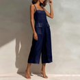 thumbnail image 5 of Asgosdo Women Cotton Linen Overalls Square Neck Sleeveless Capris Rompers Casual Comfy Jumpsuits with Pockets, 5 of 5