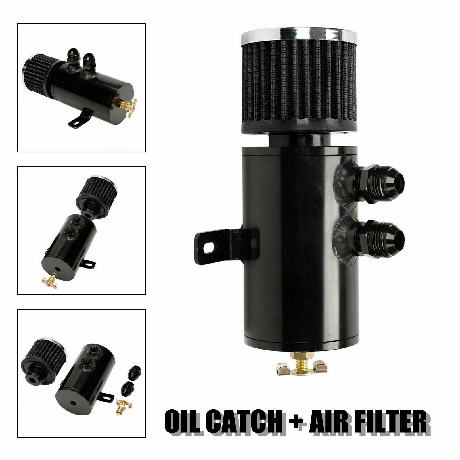 BLACK ALUMINUM OIL CATCH CAN RESERVOIR TANK WITH BREATHER FILTER BAFFLED OSIAS