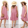 thumbnail image 4 of HKEJIAOI Robe Fleurie pour Femmes Robe d'Anniversaire Mode Col Rond Sans Manches Pois Ample Grande Ampleur Robe à Volants Rose Rabais Liquidation, 4 of 8