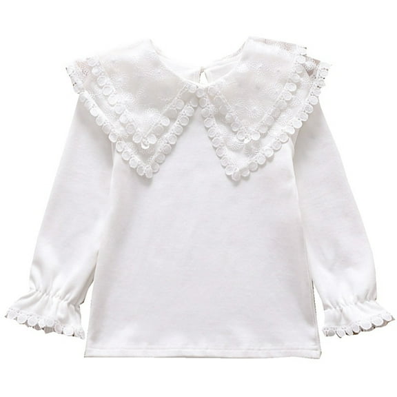 KYAIGUO Kids Toddler Ruffle Long Sleeve T-Shirt for Girls Lapel Doll Collar T-Shirt Tops Basic Princess Tees Plain Shirt