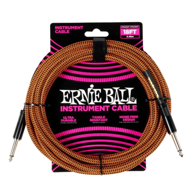 Ernie Ball Braided Instrument Cable Straight/Straight 18ft - Pumpkin Pie