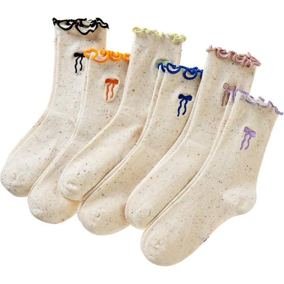 Girls Ruffle Socks Frilly Kids Crew Dress Cotton Soft Cute Toddler Socks 6 Pairs