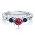 thumbnail image 2 of Gem Stone King 0.78 Ct Round Pink Tourmaline Blue Sapphire 925 Sterling Silver Ring (Size 6), 2 of 2