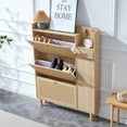 thumbnail image 3 of Modern Hidden Shoe Cabinet with 3 Flip Drawers Freestanding Rattan Shoe Storage Organizer for Entryway, Household Furniture, 3 of 9