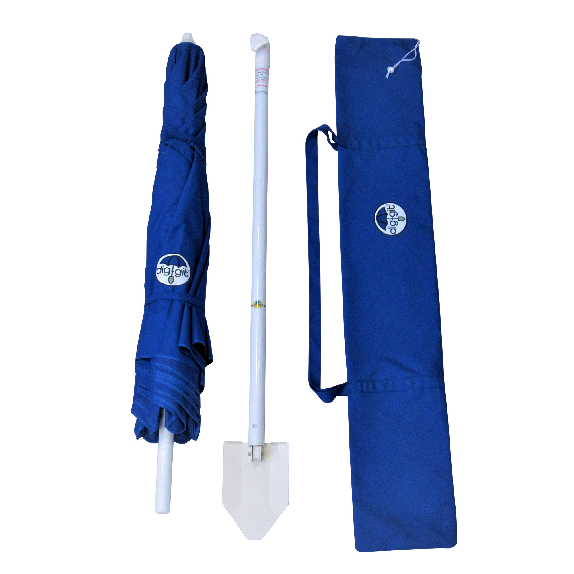 dig-git Beach Umbrella wind resistant, Royal blue vented with shovel sand anchor - image 3 of 6
