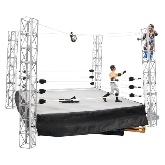 XLMD Highwire War Wrestling Action Figure Playset Add Elevated Battle Area with 4 Beams Ring Rope Zip Ties