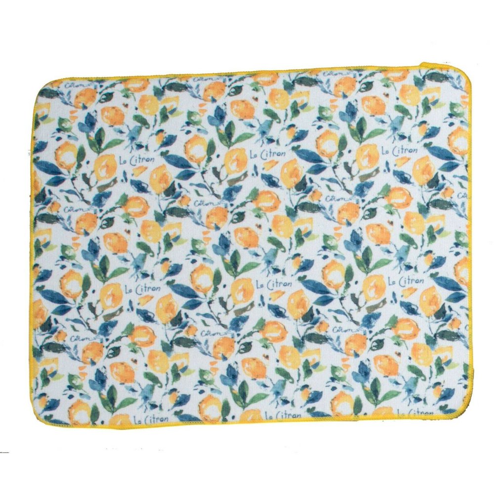 ZEST OF HAPPY Lemons Countertop Dish Drying Mat, Machine Washable by Kay Dee