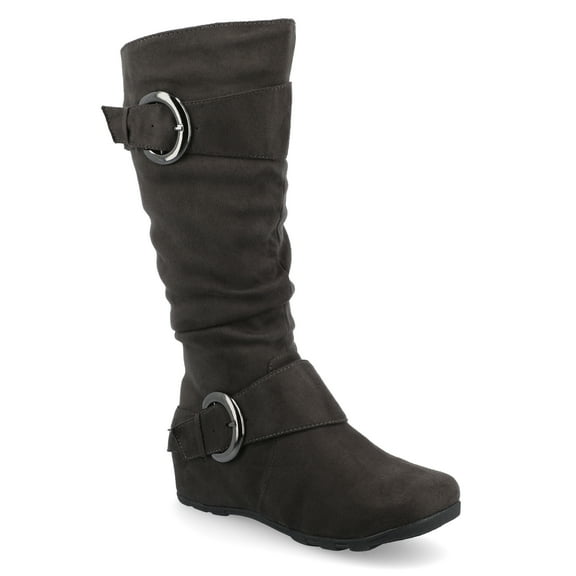 Brinley Co. Women's Buckle Accent Slouchy Mid-Calf Boots