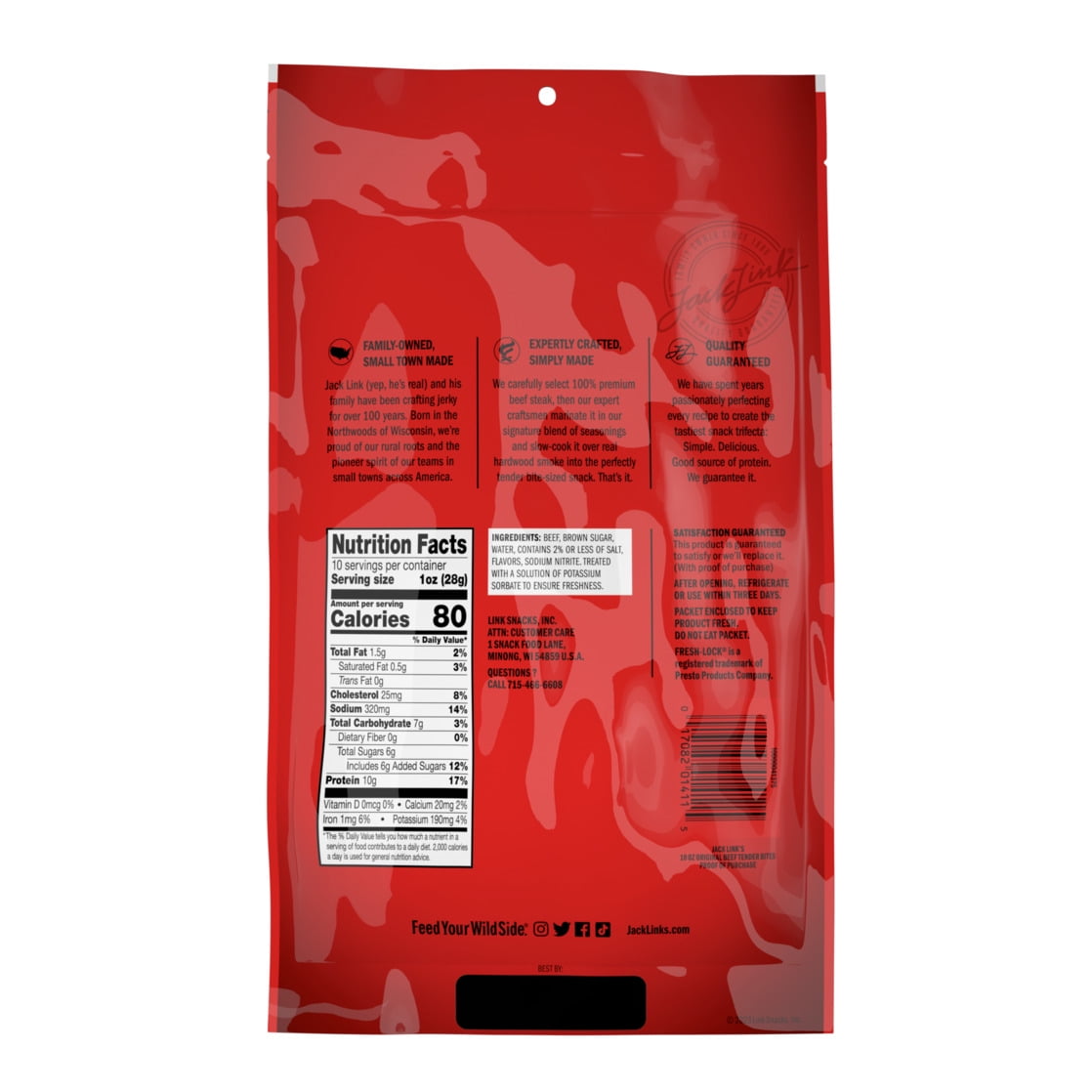 (8 pack) Jack Link’s Beef Tender Bites, Original, Made With 100% Beef, 10g of Protein per Serving, 10 Ounce Family Size Bulk Bag