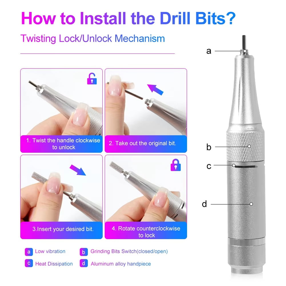 45000RPM Rechargeable Nail Drill Machine Electric Nail Drill Sander Low Noise Manicure Machine Pink