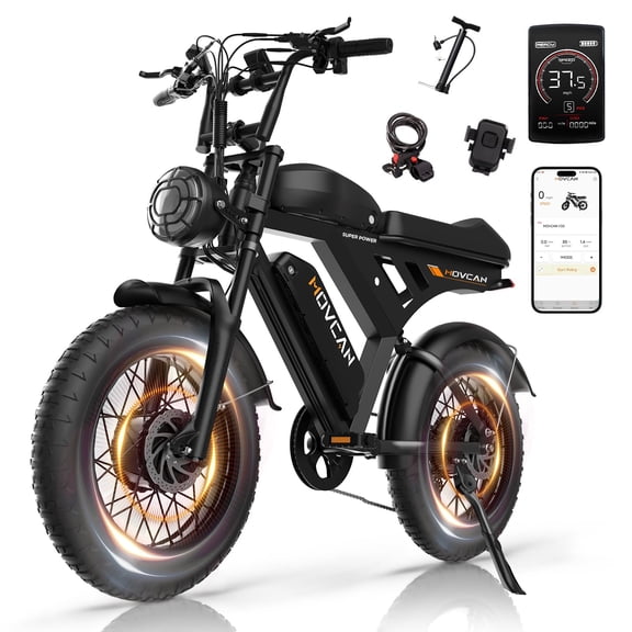 3000W(Peak) Motor MOVCAN V30 Pro Max Electric Bike for Adults,,20" Fat Tire Ebike, 37.5MPH 100 Miles, 48V 31.2Ah Dual Battery Motorcycle Ebike for Off-roading
