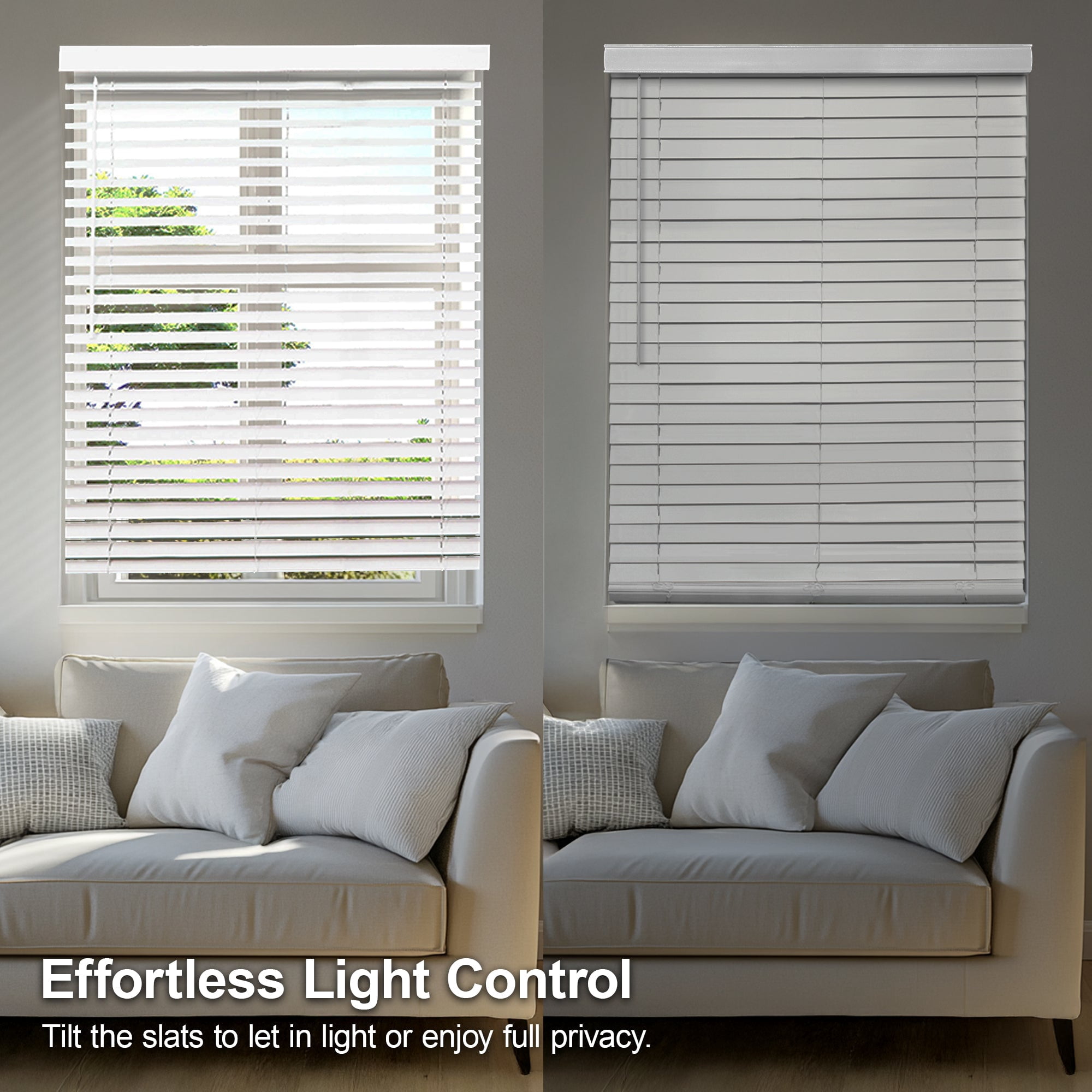Chicology White Cordless 2” Inch Faux Wood Blinds for Windows with Valance |35"W X 72"H| Room Darkening | Light Filtering | Easy Install | Moisture Resistant