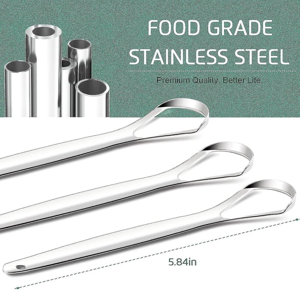 Raspador de lengua, 3 raspadores de lengua, limpiador de lengua de acero inoxidable de metal de grado médico que combate el mal aliento en segundos, raspadores de lengua 100% libres de Bpa LingWen 8390605197215