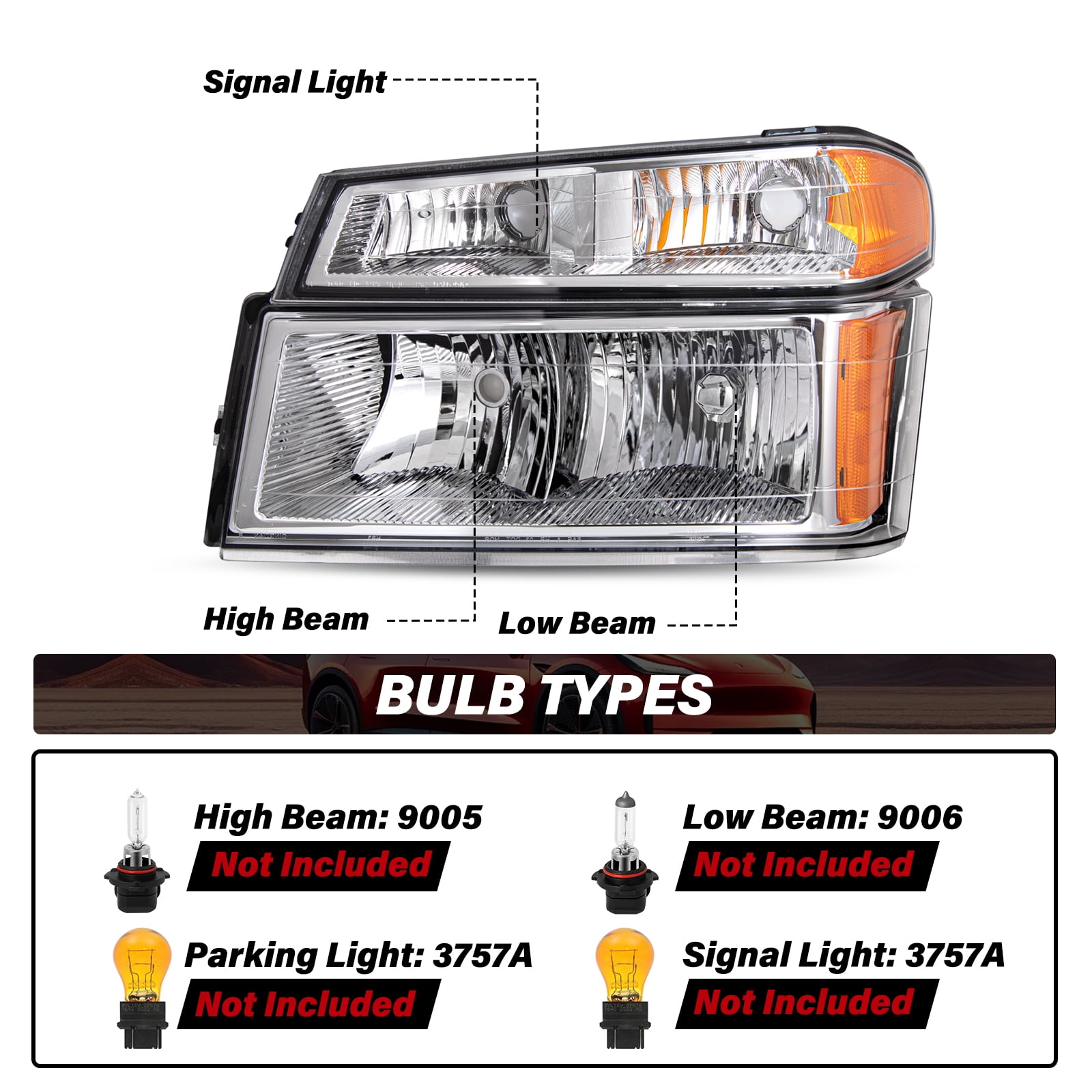 BRYGHT-For 2004-2012 Chevy Colorado GMC Canyon Chrome Headlights Amber Corner Bumper Lamps