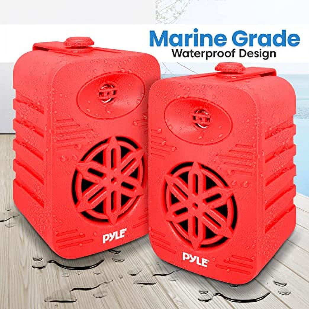 Pyle Indoor Outdoor Speakers Pair - 300 Watt Dual Waterproof 4” 2-Way Full Range Speaker System RED