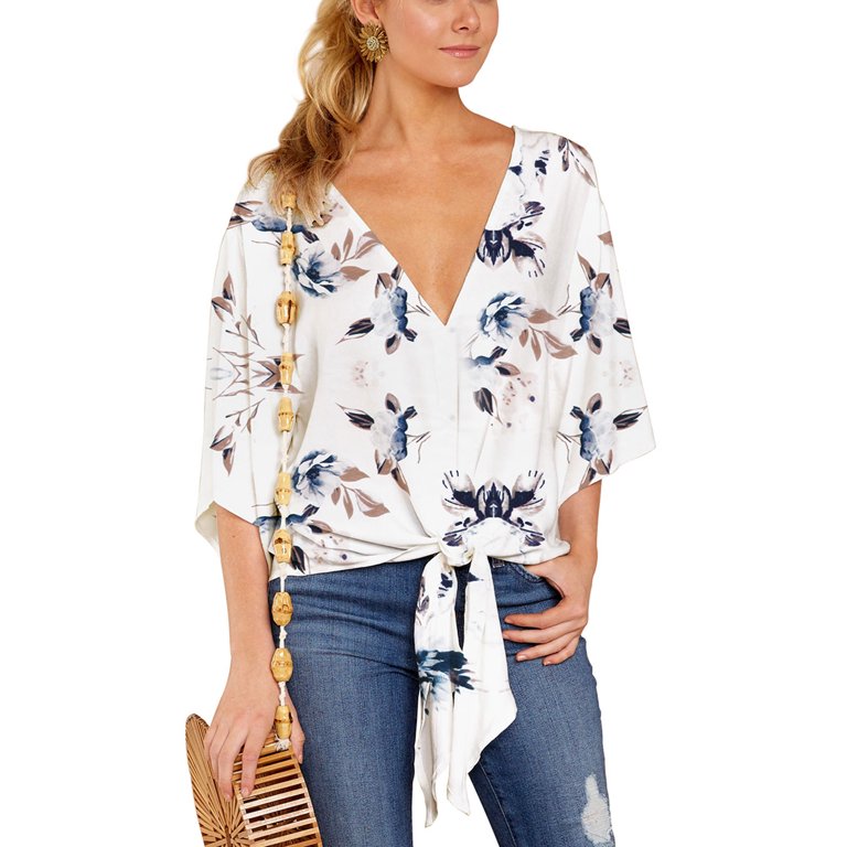 Buy White V Neck Boho Blouse 16, Blouses