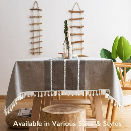 

ComfiTime Table Cloth – Fitted Table Cover for 6 Foot 8 Foot and other Size Rectangle or Round Tables Faux Linen/Burlap Tablecloth for Parties w/ Tassel & Embroidery 55 x 70 Gray