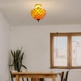 thumbnail image 5 of Kiven 11.8in Plug-in Flush Mount Ceiling Light Fixture, 2-Light Anti Glare Close to Ceiling Light with 15FT Cord, Tiffany-Style Glass Chandelier Dimmable for Bedroom Kitchen Hallway(No.3188), 5 of 7