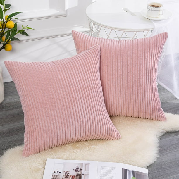 Topfinel Square Decorative Striped Corduroy Throw Pillow Covers Super