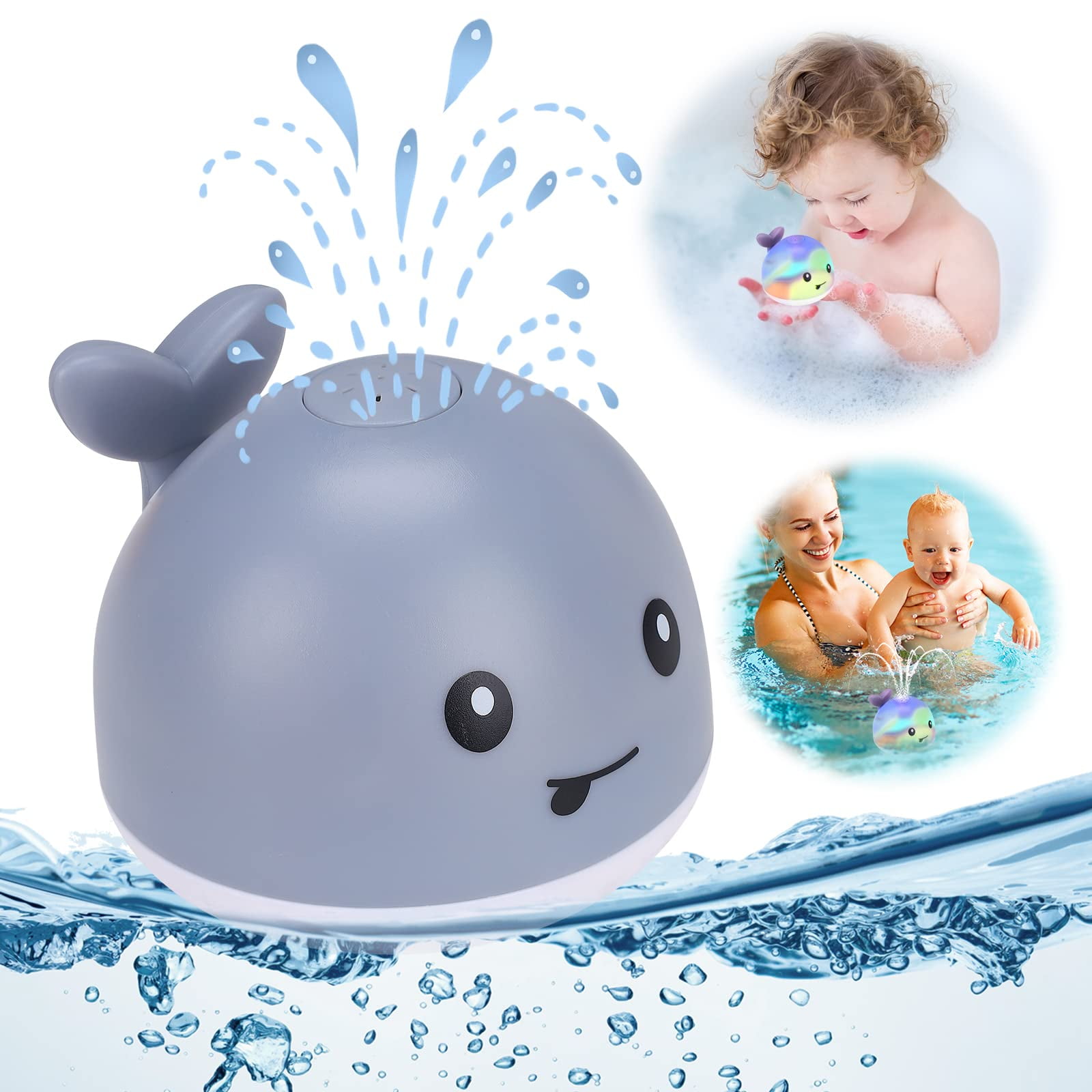 Whale Light Up Baby Bath Toys for Kids 1-3 Years Toddler Bath Tub Toys Sprinkler Bathtub Toy for Infants 12+ 18+ Months Boys Girls Birthday Gifts