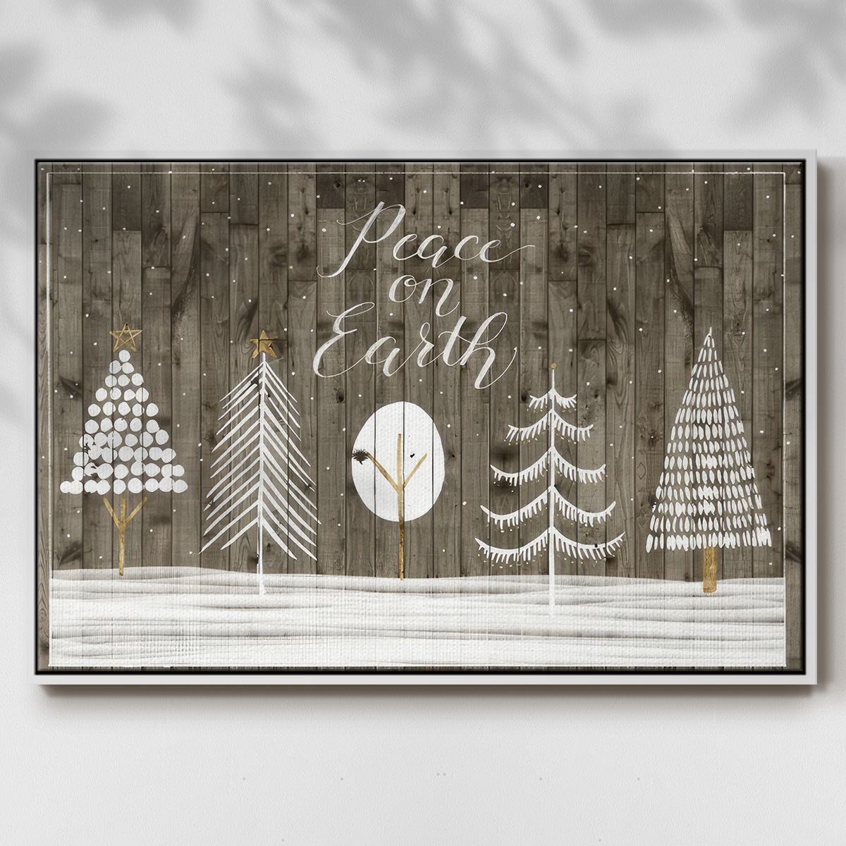 Wooded White Christmas Collection A - Framed Gallery Wrapped Holiday Canvas - 27 x 41 - White Frame