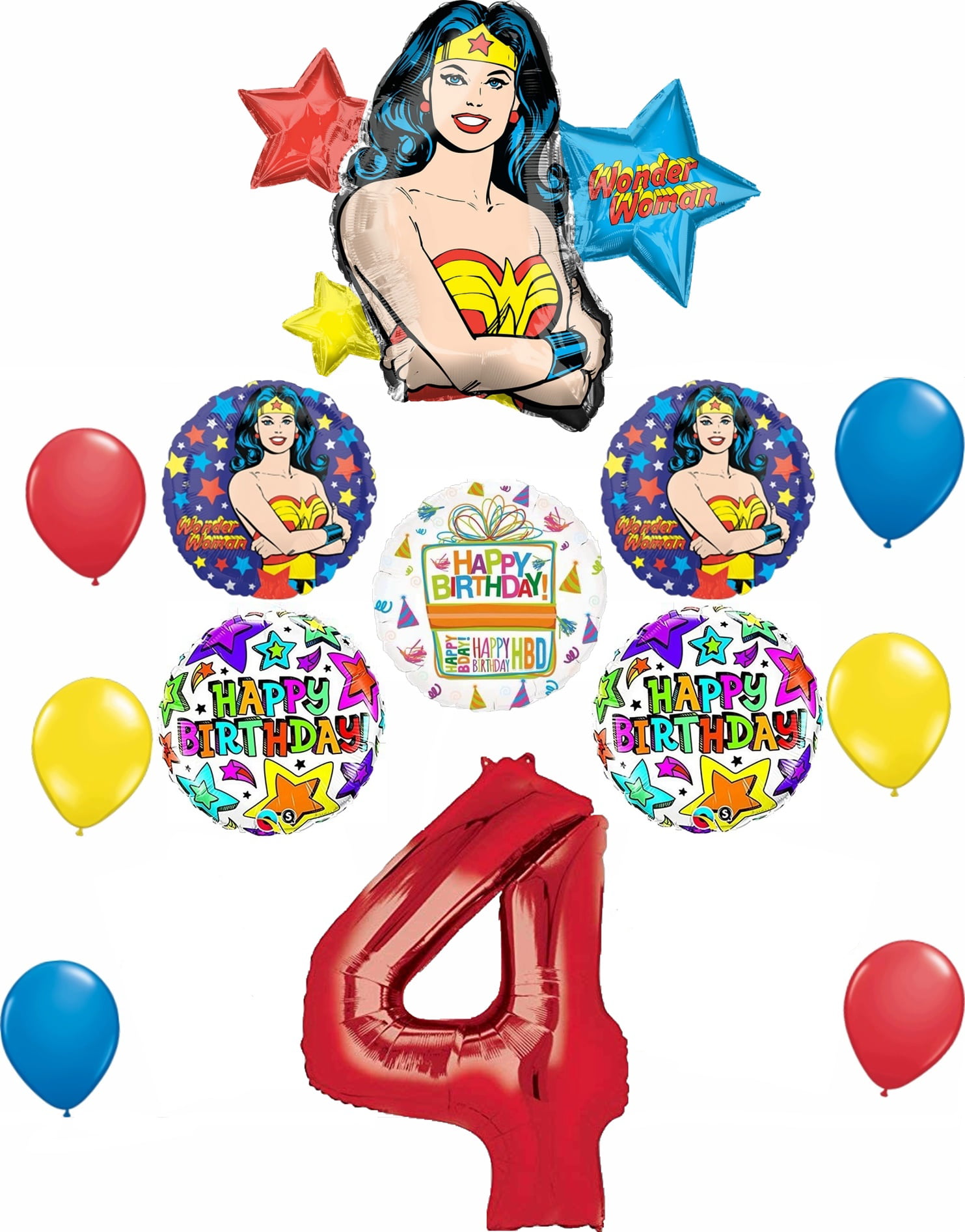 Wonder Woman 14 pc Superhero 3rd Birthday Party Supplies and Balloon Decorations 