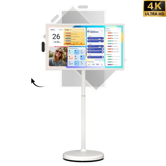 ApoloSign 32" 4K UHD Smart Portable TV with Android 16, 2nd Gen Moveable Touchscreen Monitor on Wheels, 256GB Storage, Built-in 15000mAh Battery, 8MP Camera, Smart Screen for Home & Kitchen