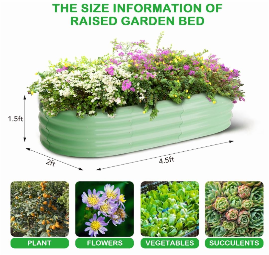 Huisuilinss Galvanized Raised Garden Bed,Oval Garden Boxes Outdoor,Metal Planter Box,Open-Ended Base Raised Planter Beds For Vegetables Flower Herb,2PCS