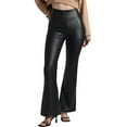 thumbnail image 2 of SELONE Black Leather Wide Leg Pants Women Mid Waist Plus Size Trousers Elastic Waist Full Length Lounge Pants Casual Long Trendy Pants Pull on Solid Straight Lightweight Comfortable M Summer Clothes, 2 of 6