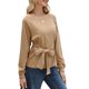 thumbnail image 1 of Sudadera con Nudo en la Cintura para Mujer, Larga Raglán, Estilo Túnica, Cuello Redondo, Elegante Blusa Deportiva de Otoño Caqui L, 1 of 7