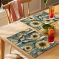 thumbnail image 4 of Yellow Sunflower Placemats Set of 6 Butterfly Leaves Teal Striped Retro Place Mats Indoor Wipeable Table Mats Washable Cloth Dining Table Placemats for Kitchen Holiday Party Home Decor 13x19 Inch, 4 of 9
