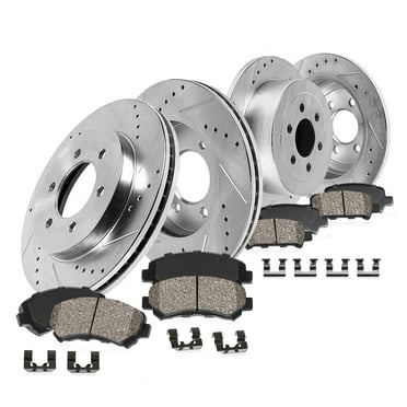 Callahan Brake Parts Brake Kit for Hyundai Entourage 2007-2008, Kia Sedona 2007-2012, Kia Sedona 2014 Front and Rear Drilled and Slotted Brake Rotors with Ceramic Brake Pads EBYK025685