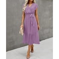 thumbnail image 3 of FreshPrettyWomen Summer Bohemian Floral Casual Wrap V Neck Ruffle Cap Sleeveless Belt A-Line Pleated Hem Midi Sun Dress White, 3 of 7