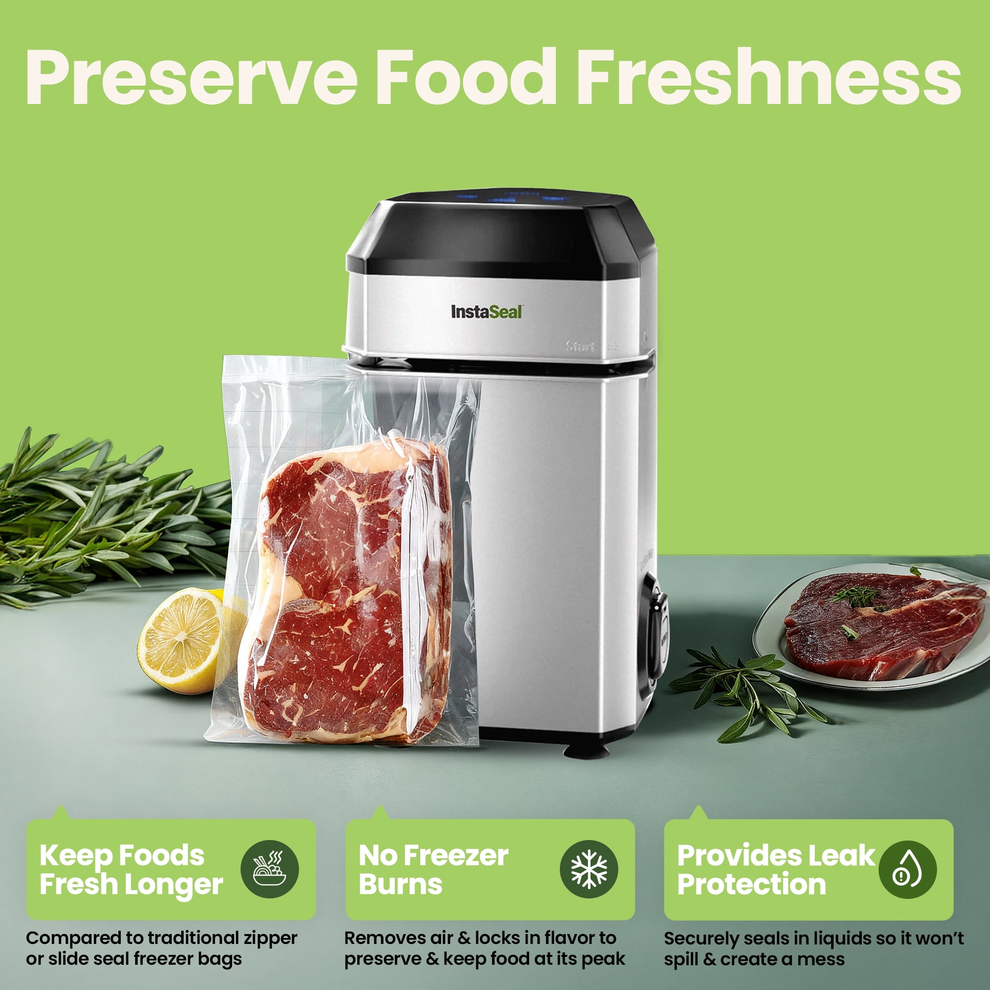 InstaSeal Food Vacuum Sealer Machine, Upright Vacuum Sealer Machine Allows to Vacuum Seal Liquids, Food Sealer, Keeps Food Fresh Longer As Seen on TV Products