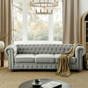 Aukfa 80 Sectional Sofa for Living Room, 3 Seater Couch with Reversible Ottoman, Chenille, Dark Gray