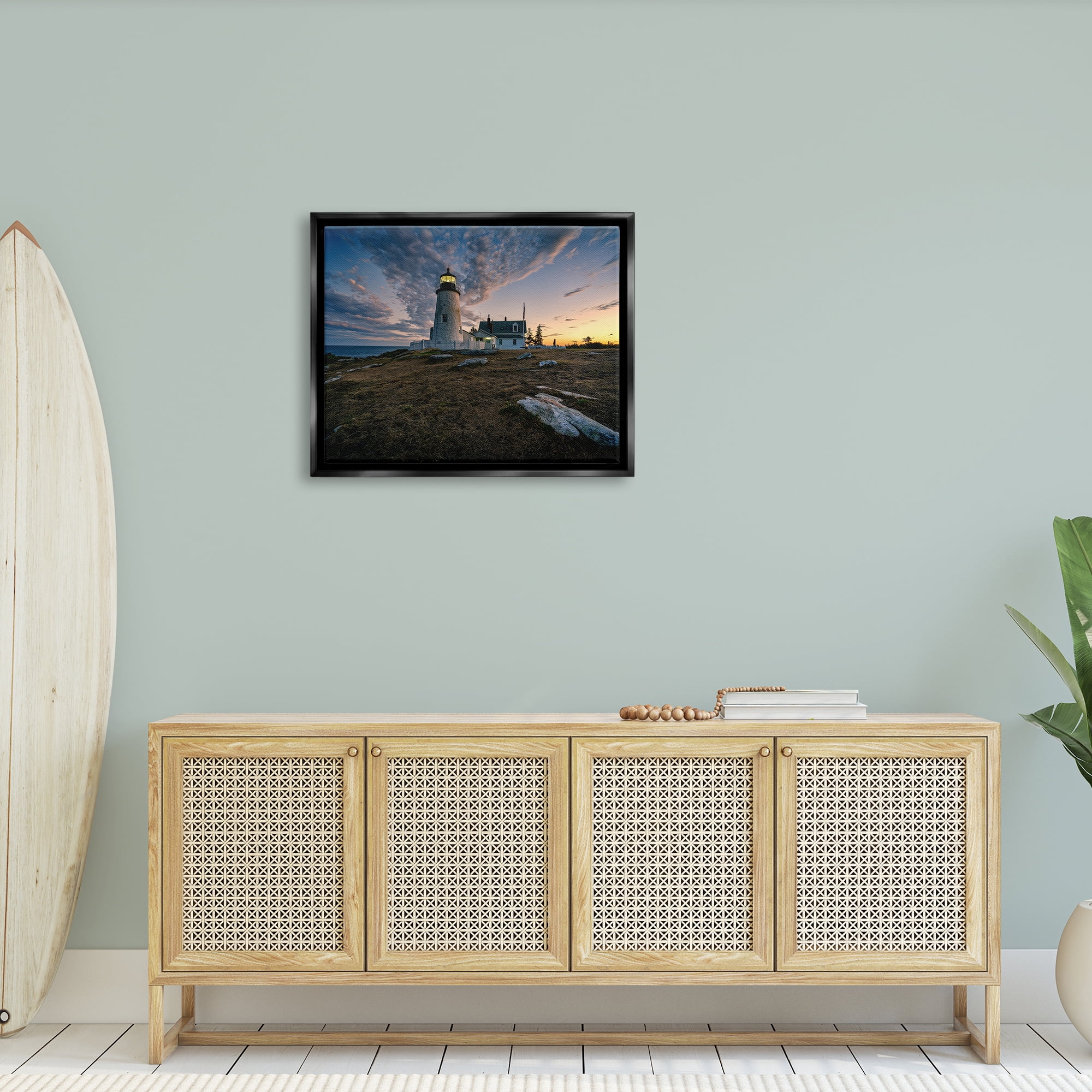 Stupell Maritime Lighthouse Clouds Landscape Landscape Photography Black Floater Framed Art Print Wall Art