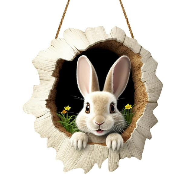Letrero para puerta conejito de Pascua Madera Pascua para hogar festivo y entrada de fiesta 30 x 30 cm 6