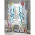 thumbnail image 4 of Octopus Coastal Semi Sheer Window Curtains 96 Inches Long, Blue Nautical Summer Beach Ocean Rod Pocket Voile Silky Chiffon Curtain Light Filtering Drapes for Living Room, Kitchen, 52"x96", 2 Panels, 4 of 9
