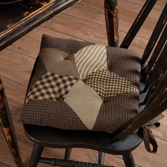 VHC Brands Classic Country Primitive Tabletop & Kitchen-Farmhouse Star Black Chair Pad, 1 Count (Pack of 1)